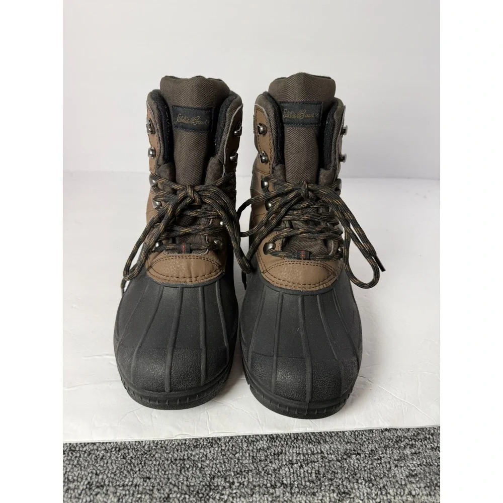 Eddie Bauer Leavenworth Mens 9M Brown Black Winter Duck Boots Lace Up Textile Up